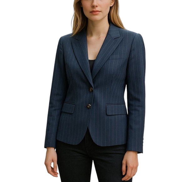 Theory Sz 4 Nettie Pinstripe Single Breasted Blazer Suite Jacket Blue Tortoise - Picture 1 of 15